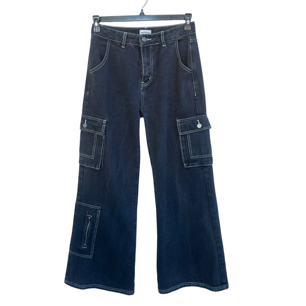 Superdown Natt Baggy Cargo Black Wide Leg Jeans Size XS